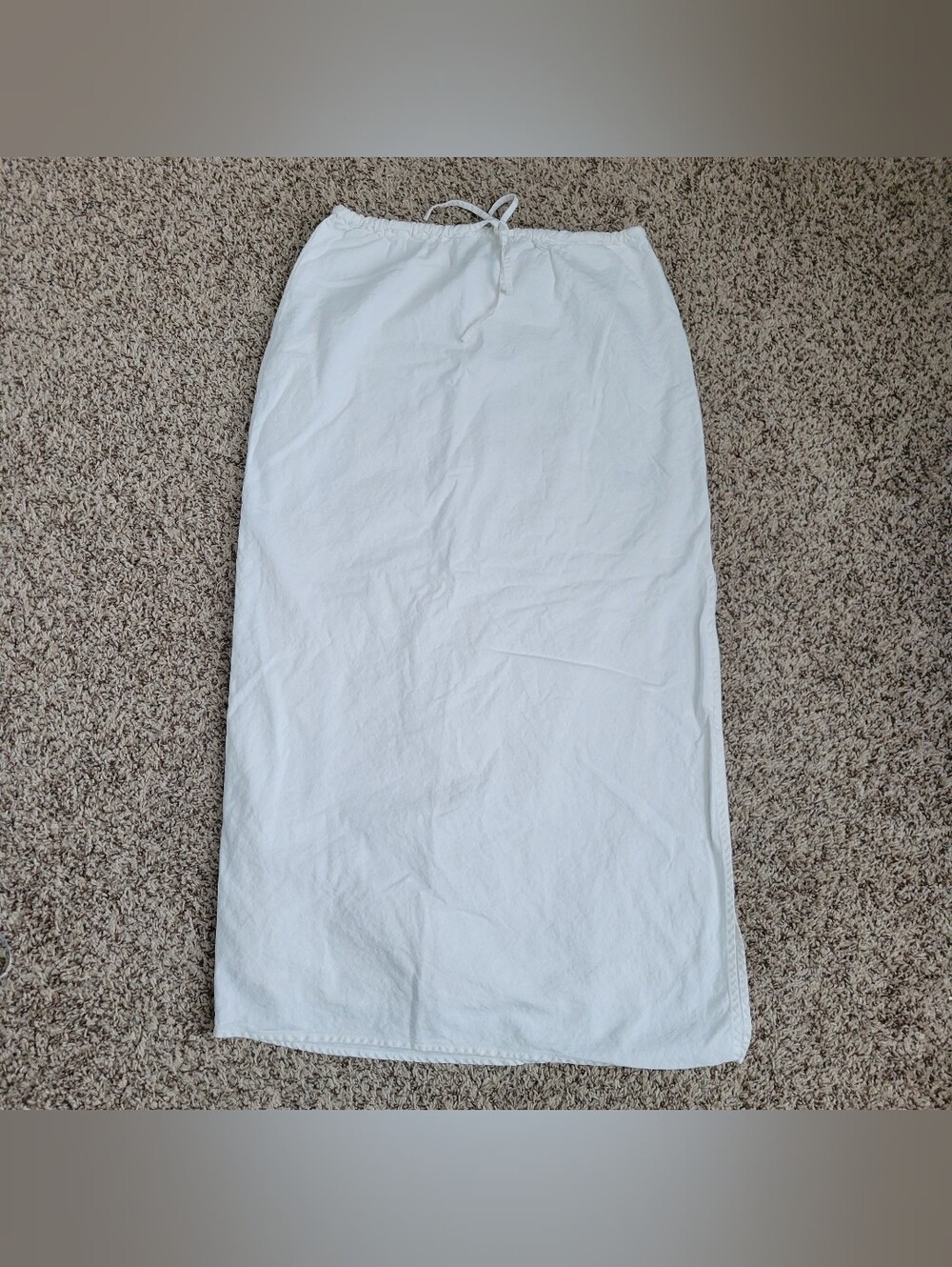 Gap Midi Skirt Linen White Ivory Pull On Drawstring Slit Lined Small Tall
